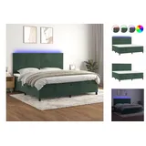 vidaXL Boxspringbett mit Matratze & LED Dunkelgrün 200x200 cm Samt