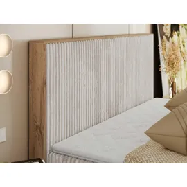 MKS Meble Boxspringbett WOOD CLASSIC, Komplett Set mit Multipocket-Matratze und Topper T25, Doppelbett für Schlafzimmer, hohe Kopfteil - 180 x 200... - Beige