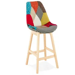 Hochstuhl und Küchenhocker aus Holz und Textilien | Mittelhoher Snackhocker mit Patchwork Stoffsitz | Skandinavischer Stil | Kadima Design