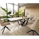 DELIFE Esstisch Edge 200-300x100 Keramik Calacatta Luxe Weiß-Gold-Grau Spider Flachstahl Schwarz ausziehbar - Weiß