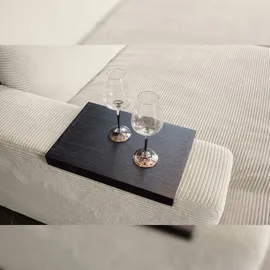 KAWOLA Big Sofa MADELINE Cord cremeweiß mit Hocker / 4 Zierkissen / Armlehntablett schwarz