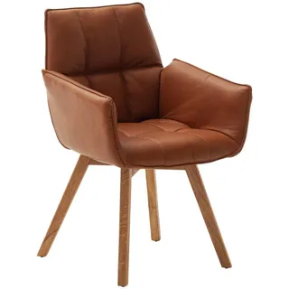Linea Natura Armlehnstuhl, Cognac, Leder, Echtleder, Rindleder, Wildeiche, massiv, Stativgestell, 61x87x63 cm, Lederauswahl, Sitzfläche 180° drehbar, Typenauswahl, Gestellauswahl, Esszimmer, Stühle, Esszimmerstühle, Armlehnenstühle