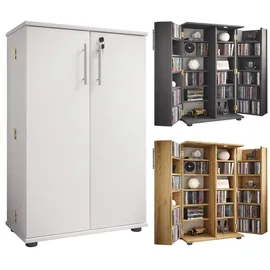 VCM Holz CD DVD Stand Regal/Schrank platzsparender CD Schrank mit 2 abschließbaren Türen für 600 CDs oder 260 DVDs oder 144-Videos Maße: H. 93 x B. 60 x T. 31 cm 20 variable Einlegeböden – Engalo XL