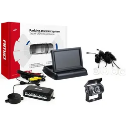 Amio, Rückfahrkamera, Parksensor-Kit TFT02 4,3 Zoll mit Kamera HD-501 und 4 weißen Sensoren