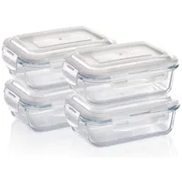 GRIZZLY Glas Frischhaltedosen, Set 4x 640 ml, luftdicht, rechteckig,