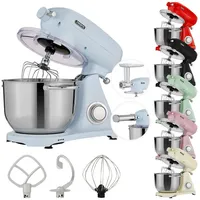 Arebos Küchenmaschine Knetmaschine mit 6L Edelstahl-Rührschüssel, 1800 W, Geräuscharm,Küchenmixer mit Rührhaken, Schlagbesen & Spritzschutz blau