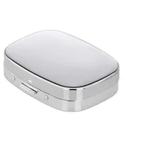 kleine eckige Pillendose verchromt 6.5 x 5 cm - 3 Fächer & Kunststoffeinsatz - Tablettenbox innen verspiegelt - Mini Pillenbox für unterwegs, die Handtasche, Hosentasche, als Geschenk