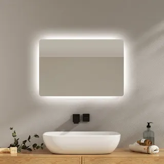 EMKE Badspiegel mit Beleuchtung LED Wandspiegel mit Beschlagfrei, 2 Farben des Lichts, Druckknopfschalter,Energiesparend 40x60cm