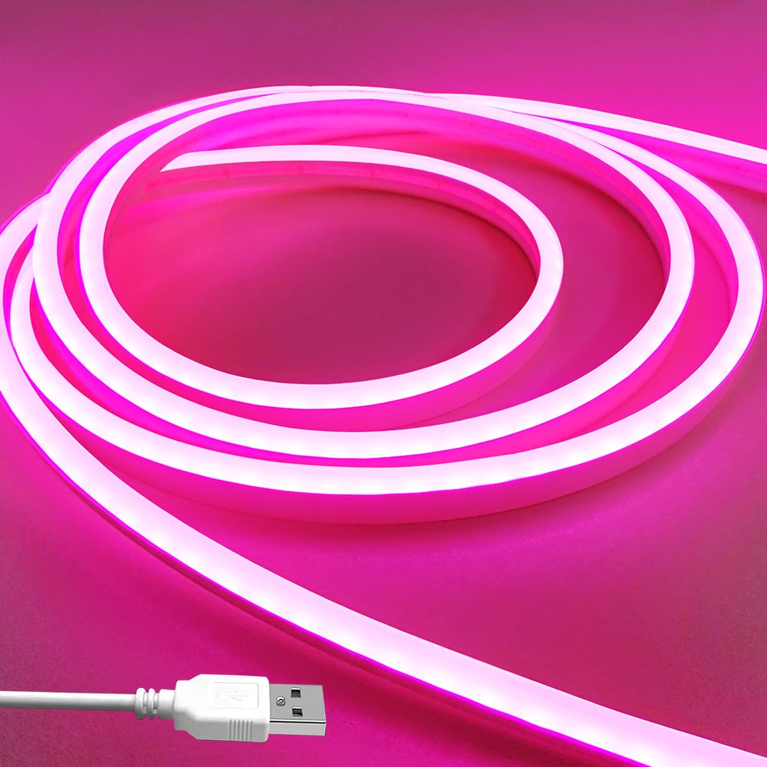 vimeepro USB LED Neon streifen 5V 3M USB Flexible wasserdichte Neonstreifen für drinnen und draußen Schlafzimmer TV Hintergrundbeleuchtung Schränke usw (Adapter nicht im Lieferumfang enthalten/Rosa)