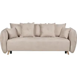2-Sitzer Schlafsofa Samtstoff creme mit Stauraum VALLANES
