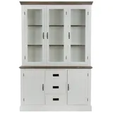 Wohnando Vitrine Moderner Buffetschrank "Viktoria", Landhaus-Design, Küche weißes Holz, Glastüren FSC® 137,5x40x208 cm, Esszimmer weiß