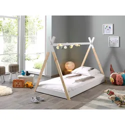 Kinderbett »Tipi«, (Made in Europe), mit Lattenrost, Kiefer massiv weiß lackiert/natur, , 39773048-0