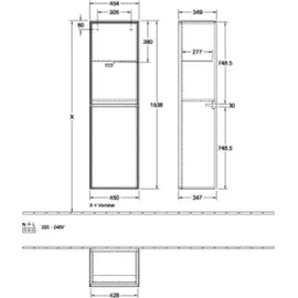 Villeroy & Boch Collaro Hochschrank C03400RH 45,4x153,8x34,9cm, Anschlag links, Kansas Oak