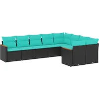 vidaXL Gartensofa-Set mit Kissen, schwarzes Polyrattan