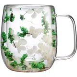 Qikam Trockene Blume Doppelwandige Gläser Schöne Trockene Blume Kaffeetasse Klar Doppelwandige Gläser Latte Macchiato Gläser Süße Kaffeeglas Teegläser mit Henkel für Cappuccino,Tee,EIS,Milch,Bier
