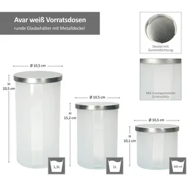 Mambocat Avar Vorratsdosen rund weiß 1,3 l, 1 l, 600 ml 3-teiliges Set