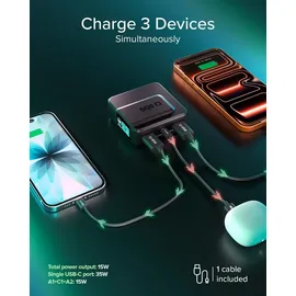 SBS Pulse Power HD 35W, 10000mAh, Power Delivery (PD 3.0 PPS), AFC, Powerbank mit Schnellladen, Hochdichte, LCD-KI-Display, USB-C, USB-A, tragbares Reiseladegerät, kompakt, Schwarz
