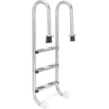 Costway - Edelstahl Poolleiter, Schwimmbad Leiter 3 stufig, Einstiegsleiter Silber, Schwimmbadleiter rutschfest, Einbauleiter 132 x 50 x 26 cm