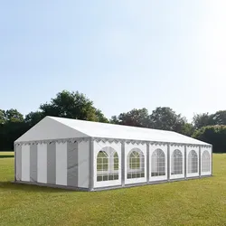 TOOLPORT PRO 6x12m Partyzelt, PVC-Plane, grau-weiß, mit Bodenrahmen - (7157)