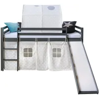 Homestyle4u Hochbett 90x200 mit Rutsche und Tunnel in Grau Holz, Kinder- & Jugendzimmer, Kindermöbel, Kinderbetten, Hochbetten