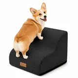 VOUNOT® Hundetreppe 2 Stufen für kleine Hunde & Katzen, Haustiertreppe aus hochdichtem Schwamm, rutschfest, Hunderampe für Sofa und Bett, mit abnehmbarem waschbarem Bezug, Tragegriff, Schwarz