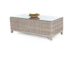 SonnenPartner Lounge-Tisch Thor 130x60 cm Pe-kunststof fgeflecht white-coral/Alu mit Glasplatte