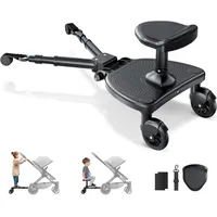 ENERHUB Buggy Board mit Großer Sitz, Trittbrett Für Knderwagen Universal, Buggy Board mit Sitz für Kinder von 2-6 Jahren, Bearing 25KG (Schwarz)