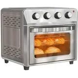 HOMCOM Mini Backofen mit Umluft 24 L 1600W 90-230°C Heißluftofen mit 60 Min. Timer, Heißluftfritteuse inkl. Backblech Grillrost, Minibackofen mit Innenbeleuchtung, Silber