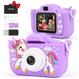 Kinder Kamera, Weinsamkeit 2.0”Display Digitalkamera Kinder, 1080P HD Anti-Drop Fotoapparat Kinder mit 32GB SD Karte, Geburtstagsgeschenk für 3 4 5 6 8 7 9 10 11 12Jahre Jungen und mädchen (Lila)