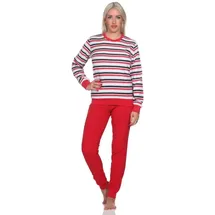 normann Damen Frottee Schlafanzug Langarm mit Bündchen - auch in Übergrössen, Farbe:rot1, Größe:40-42 - 40-42