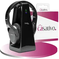 Casativo Digitaler Stereo-Funk-Kopfhörer mit 2-in-1 Funk- & Ladestation – kabellos, 30 m Reichweite, kristallklarer Sound, bequem & leicht, schwarz