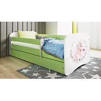Sellbee Kinderbett Jugendbett 70x140 cm Grün mit Matratze Rausfallschutz