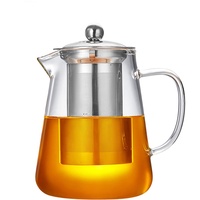 Glas-Teekanne, Herd- und mikrowellengeeignet, 1300 ml Glas-Teekanne mit Deckel, Teekanne für losen Tee und blühenden Tee, handgefertigter Früchtetee-Wasserkocher für Frauen (Color : Clear, Size : 13