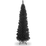 SHATCHI Künstlicher, beflockter schmaler Weihnachtsbaum, Dekoration mit Spitzen Spitzen und Metallständer, schwarz, 1,8 m