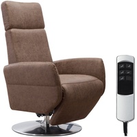Cavadore TV-Sessel Cobra / Fernsehsessel mit 2 E-Motoren und Akku / Relaxfunktion, Liegefunktion / Ergonomie S / 71 x 108 x 82 / Lederoptik Braun
