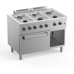 GastroHero Gasherd Ecoline Plus 700  - 6 Flammen mit Elektroumluftbackofen 31,1 kW inklusive Gussrosten