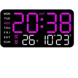 HpLive LED Digital Wanduhr, Temperatur Datum Woche Anzeige Tisch Wecker(Schwarze Schale, lila Licht)