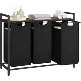 VASAGLE Wäschesammler 3 Fächer und Ablage 92,5 x 33 x 72 cm Braun-Schwarz 114,