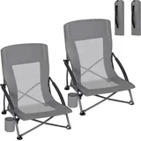 Campingstuhl 2er Set Klappbar Mit Armlehnen Und Getränkehalter – Strandstuhl Mit Tragetasche, Dunkelgrau