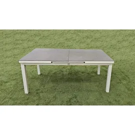 TEICO 7-tlg. Alu Gartenmöbel Set weiß ausziehbarer Tisch mit stapelbaren Stühlen - Weiß