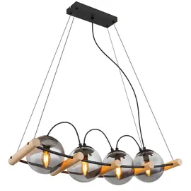 GLOBO Leona 4-flg. 22 cm eckig Schwarz/Holz/Rauchglas