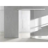 Griffwerk Glasschiebetürkomplettset Planeo Air Edelstahl-Optik matt/C31 17 mm Wandabstand mit 12,5 mm Distanzprofil ESG PURE WHITE matt / satiniert 1060 x 2058 mm Wandmontage - 2200 mm Beschlaglänge