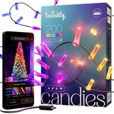 Twinkly Strings Candle 200 LED, LED-Lichterkette in Kerzenform, RGB LED-Lichter Mehrfarbig, Kompatibel mit Alexa & Google Home, Gaming-Lichter, Stromversorgung über USB-C, Grünes Kabel, 2 x 6m