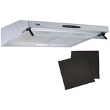 Yuna Mila KUBH 60205 Edelstahl 60 cm, inklusive Kohlefilter, Glaswrasenschirm, Abluft- | Umluftbetrieb | Silber