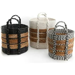 Set 3 Henkelkörbe Reise 51x39x39 - Braun Rund Naturfaser Amadeus 51x39 cm