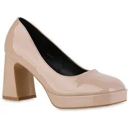 Damen Plateau Pumps in Nude Lack