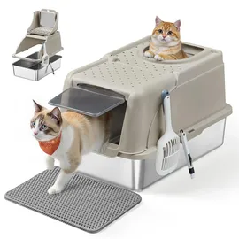 Songmics Katzentoilette Edelstahl XL cappuccinobeige