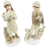 Clayre & Eef Mädchen und Junge Winterfigur im Set Weihnachten Landhaus