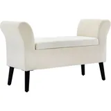 HOMCOM Sitzbank Polsterbank mit Stauraum Bettbank mit Armlehne für Flur Schlafzimmer samtartiges Polyester 111,5 x 41 x 65 cm Cremeweiß   Aosom