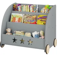 Woltu - Kinderregal für Bücher mit Rollen aus Holz